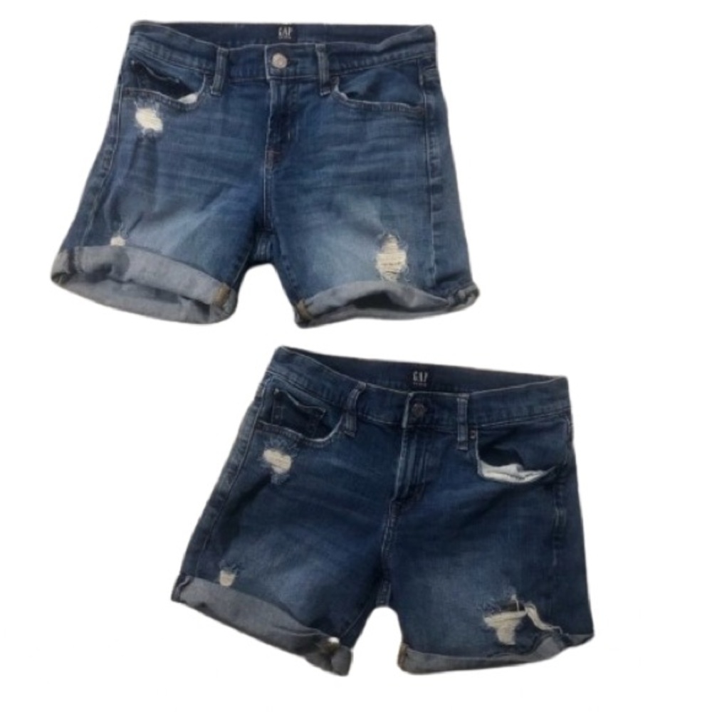 GAP 5" Distressed Denim 5 Pocket Jean Shorts Size 25 Lot of 2 Pairs